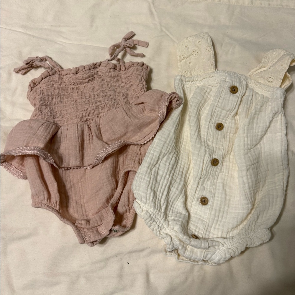 Pink Ruffle Baby One-Piece Romper and Cream boho baby Romper - Picture 1 of 9